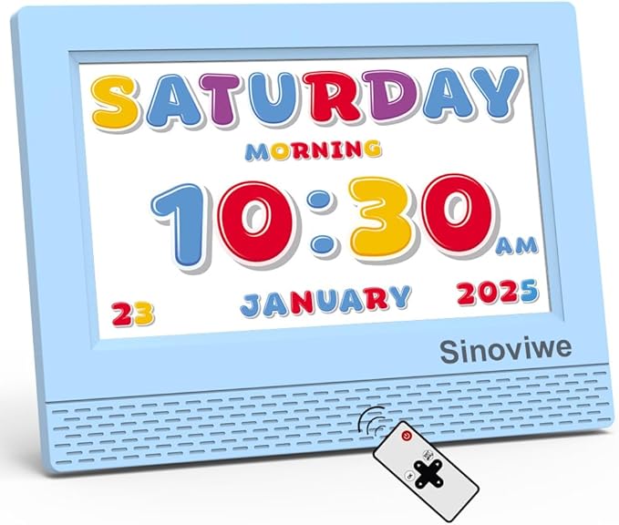 Digital Alarm Clock with 7'' HD Screen, Calendar Function,It is Perfect for Kids Aged 3-18 Years Old with Remote Control and Custom Reminder Function for Birthdays