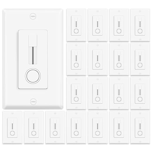 20 Pack LED Slide Dimmer Switch, Single Pole No Neutral Wire Required, 150W Max LED/CFL 600W Max Incandescent/Halogen, ETL Listed Dimmer, White