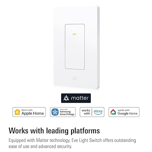 Eve Light Switch (Matter) – Smart Wall Switch for Apple Home, Alexa, Google Home, SmartThings; for Single-Pole & 3-Way switches; Thread, Requires Thread Border Router & Neutral Wire; UL-Certified