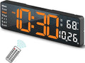 Abovsare Digital Wall Clock for Living Room Decor, Desk Alarm Clock for Bedroom, Large Wall Clock with Remote Control, Automatic Brightness Dimmer LED Clock with Date Temperature Week (Orange-B)