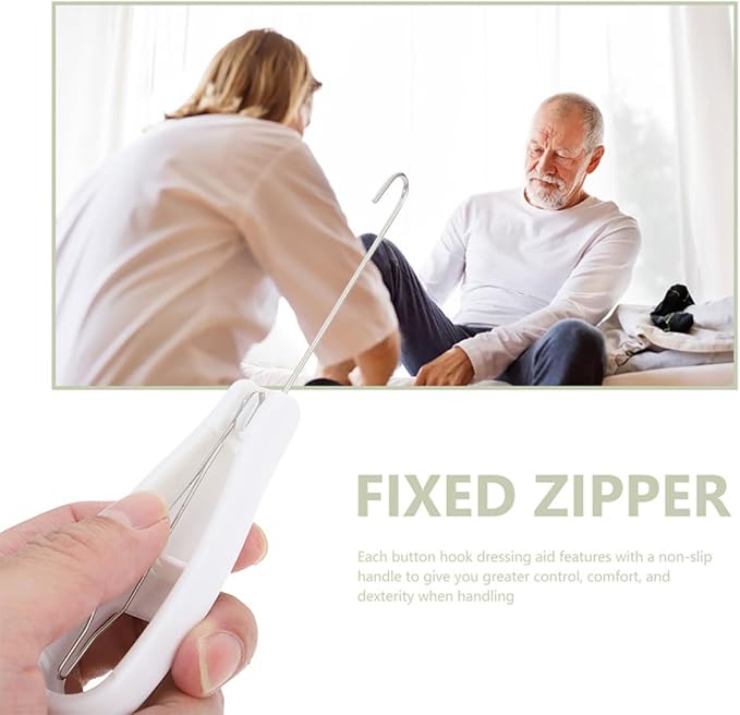 2pcs Button Hook Dressing Tool and Zipper Puller Set One-Handed Button Pulling Aid for Elderly and Arthritis for Home Use and Daily Dressing Assistance