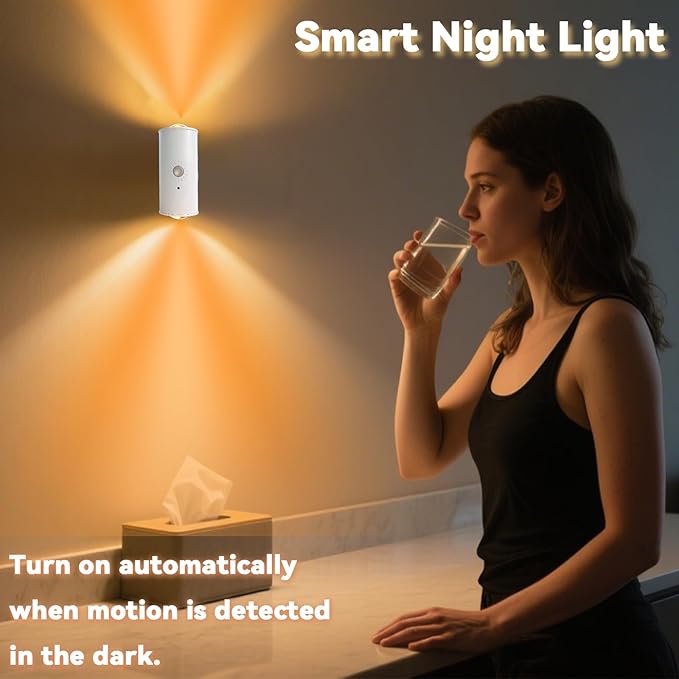 Motion Sensor Night Light 2 Pack, 16 Color Change LED Projector Wall Lamp, Toilet Nightlight Closet Sensor Light for Bathroom Bedroom Stairs Corridor Hallways Decor