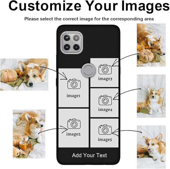 Personalized Picture Case for Motorola Moto G 5G Customized Name Initials Phone Cover, Custom Multi-Picture Collage Shock-Resistant Soft Protective TPU Case, Gifts for Mother's Day, Black