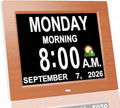 New 2026 Digital Calendar Alarm Day Clock - with 8" Large Screen Display, am pm, Multiple Alarms, for Impaired Vision People, The Aged Seniors, for Desk, Wall Mounted, Wood