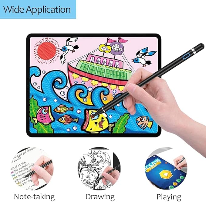 Stylus Pen for Touchscreen, DOGAIN iPad Pencil 1.5mm Fine Point Rechargeable, Tablet Pen for Drawing/Writing/Playing, Stylus Pen for iPad/iPad Air/Mini/Pro/Android/iPhone and Most Device(Black)