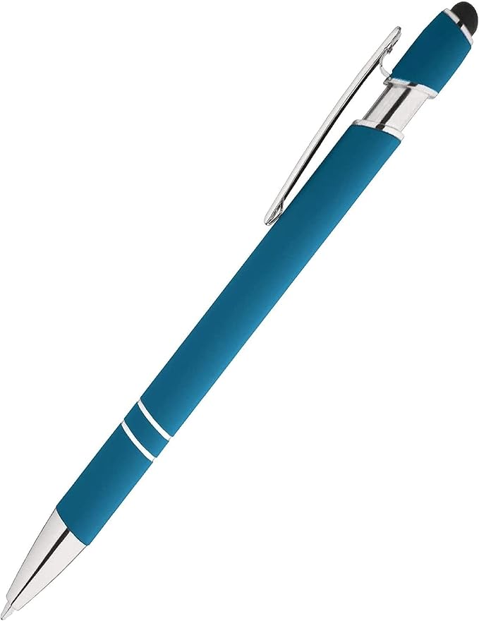 Express Pencils Rainbow Rubberized Soft Touch Ballpoint Pen with Stylus Tip is a stylish, premium metal pen, black ink, medium point. Box of 7 (LIGHT BLUE)