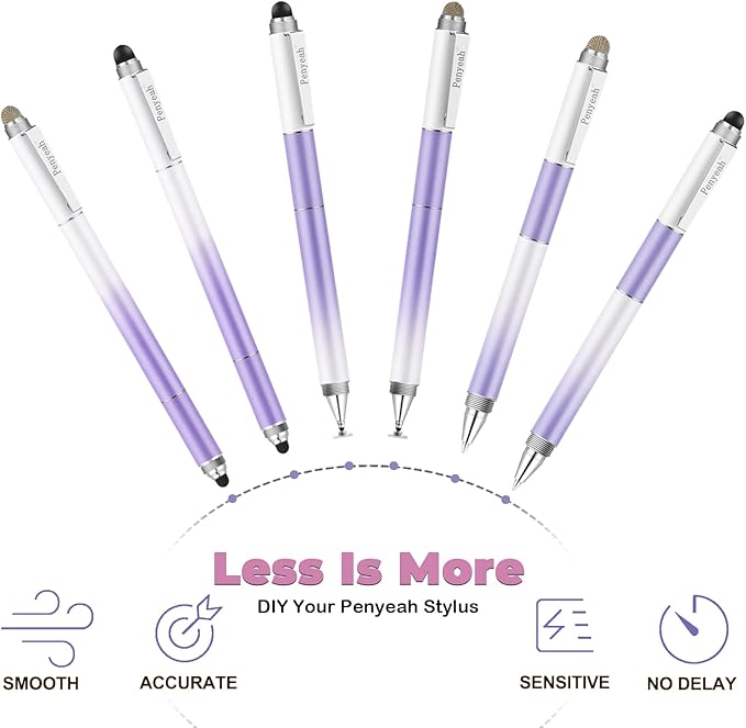 Penyeah Stylus Pen for iPad/iPhone/Android (4 in 1),Universal Touch Screen Disc Tip/Mesh & Rubber Tip Stylist Pen for All Capacitive Phones/Tablets/Laptops-Dream Purple
