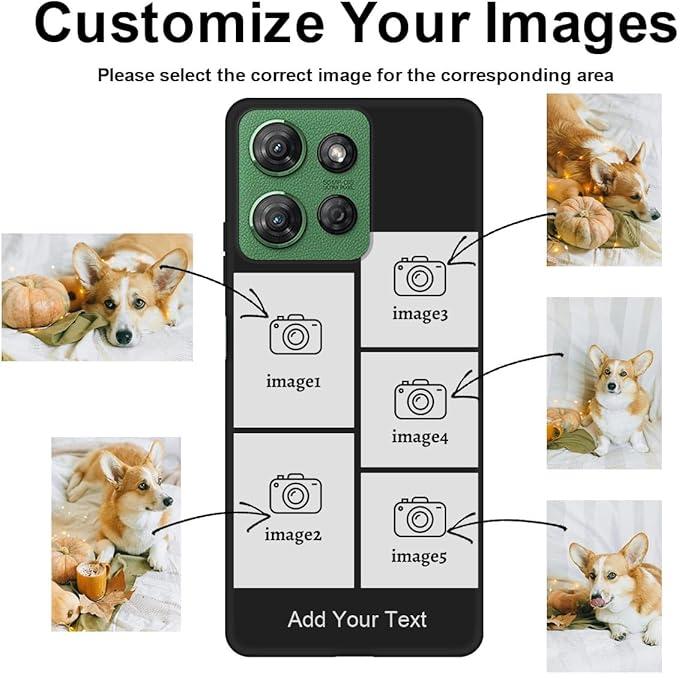 Personalized Picture Case for Motorola Moto G 5G 2026 Customized Name Initials Phone Cover, Custom Multi-Picture Collage Shock-Resistant Soft Protective TPU Case, Gifts for Mother's Day, Black