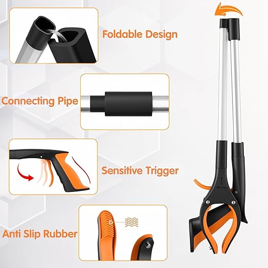 3 Pack Grabber Reacher Tool for Seniors, 32" Foldable Reacher Grabber Pickup Tool with 360° Rotating Jaw & Magnetic Tip, Lightweight Trash Picker Upper Grabbers for Garden Nabber, Litter Picker