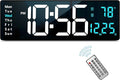 Abovsare 16.2 Inch Large Display Wall Clocks, LED Digital Clock with Remote Control for Living Room Decor, Automatic Brightness Dimmer Clock with Date Week Temperature (Blue)