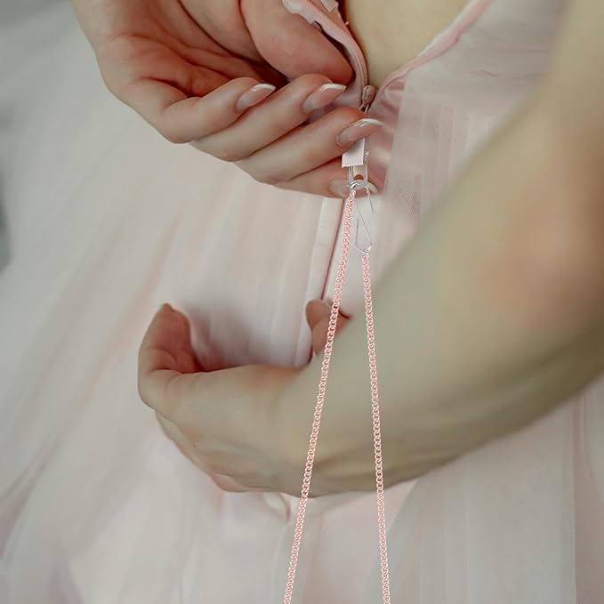 2pcs Zipper Helper Pulls for Dresses and Boots, Detachable Metal Chain Zipper Aid Tool with Button Hook for Seniors and Pregnant Women Daily Dressing Assistance