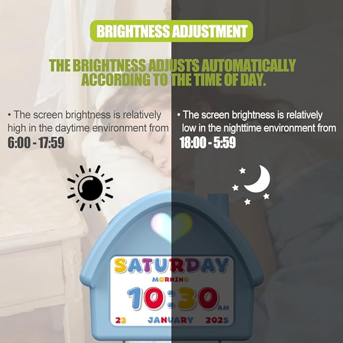 Kids Alarm Clock with 4.3'' HD Digital Screen, Calendar Countdown Ambient Lighting White Noise Remote Control Function Perfect for Kids
