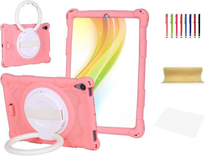 Dteck for iPad mini A17 Pro/iPad mini 6th Generation Back Cover 8.3" 2024/2021 Release, Durable Lightweight Silicone Case with Rotate Kickstand/Handle, Shoulder Strap/Screen Protector Included, Pink