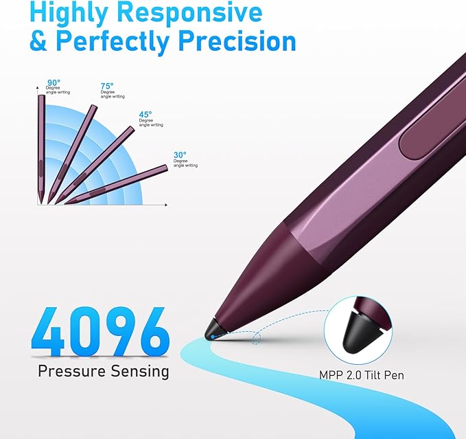 Stylus Pen for HP Envy X360 Pavilion X360 Specter X360 Spectre X2 Envy X2 Rechargeable MPP 2.0 Tilt Active Pen with 4096 Pressure Sensitivity, Palm Rejection, Hexagonal Pen Body Design, Red