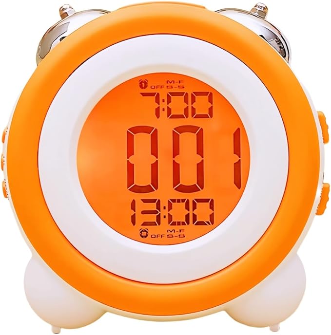 Super Loud Alarm Clock, Twin Bell Battery Operated with Snooze Function, Silent Mode, Backlight Display, Date and Week Calendar, Retro Ringing Design, Suitable for Home Office (Orange)