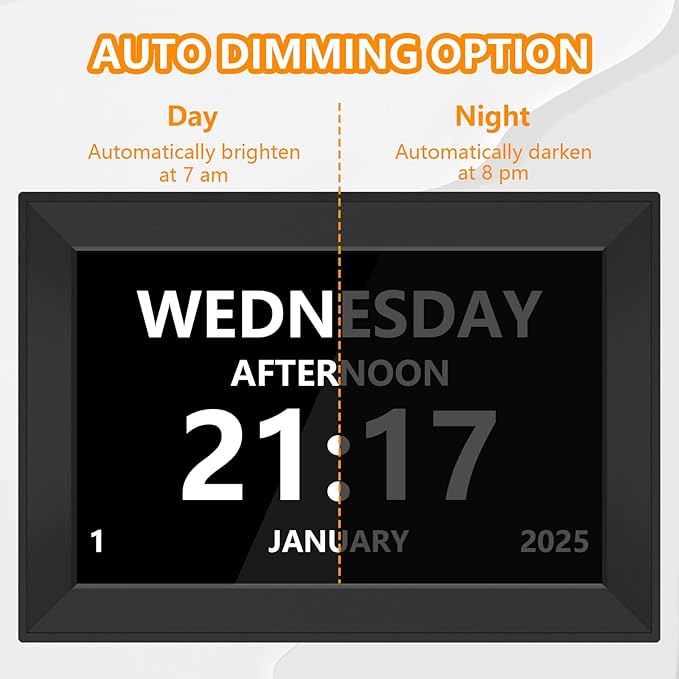 Bgift 10.1Inch Touch Screen Digital Alarm Clock for Seniors,with Date and Day of Week, Auto DST 64 Alarms 40 Reminder,Digital Calendar for Elderly,Auto Dimmable Gifts