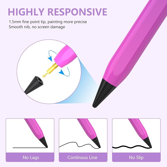 Stylus Pen for iPad 2018-2023 with Palm Rejection, Active Pencil for iPads 10th/9th/8th/7th/6th Gen, for iPad Pro 11/12.9 inch, for iPad Air 5th/4th/3th, for iPad mini 6th/5th Gen(Purple Rose Red)