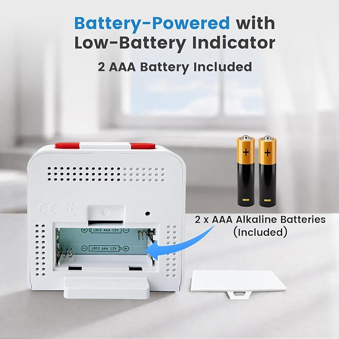 Small Digital Atomic Alarm Clock for Bedroom, 3.15 Inch Portable Travel Clock with Dual Alarms and Snooze, Indoor Temperature, 8s Backlight, Battery Included, White
