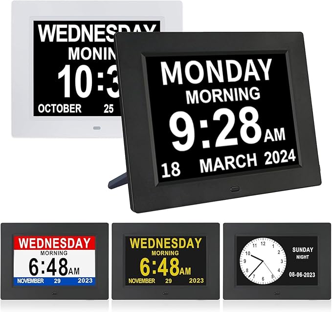 7 Inch Extra Large Day Date Time Digital Day Calendar Clocks with Auto-Dimming 12 Alarm Reminders Dementia Clock