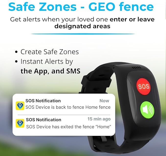 SecuLife SOS Wristband Fall Detection GPS Safety Bracelet 2-Way Calling Geo-Fencing for Seniors