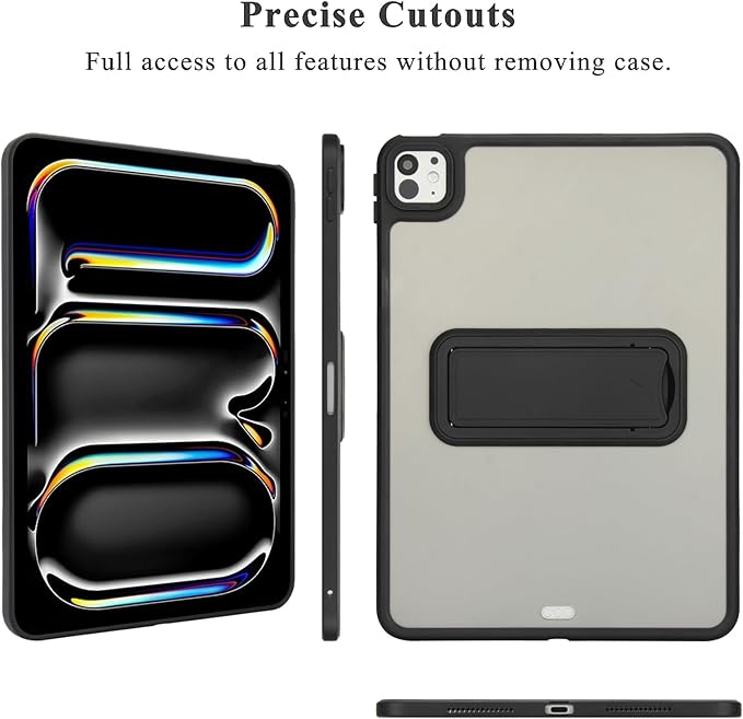 Dteck for iPad Pro 13-inch (M4/M5) 2024/2025 Release Clear Case with Foldable Kickstand, Screen Protector Film, Stylus, Slim Fit Lightweight Protective Thin Transparent Tablet Back Cover Shell, Black