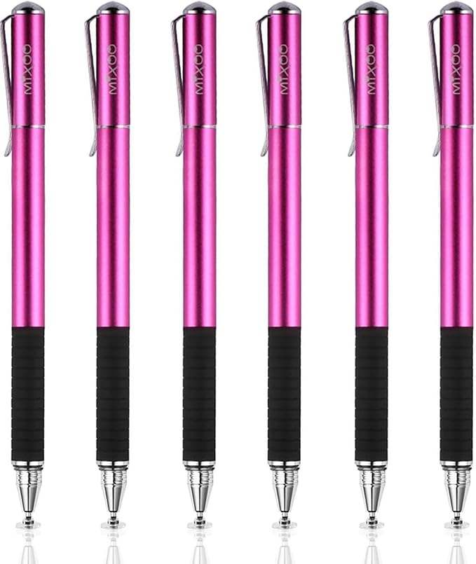 Mixoo Universal Stylus Pen for Touchscreen iPhone iPad Android Tablet Apple Kindle Switch Chromebook Galaxy All Touch Screens, Disc & Fiber Tip 2 in 1 Stylus Pens for Touch Screens (6 Purple)
