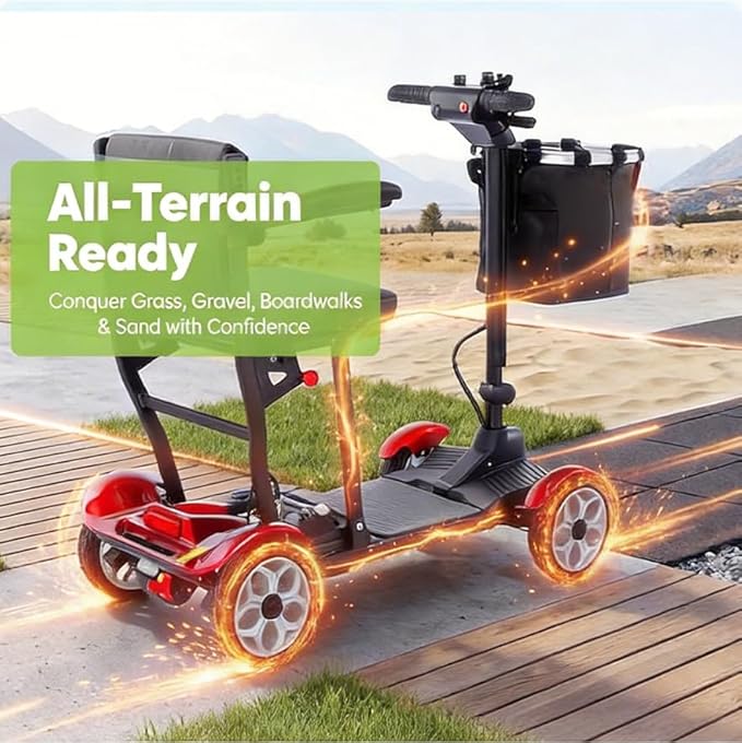 (2026 Upgrade) Lightweight Mobility Scooter for Seniors & Adults, Folding Mobility Scooters, Light Weight 24.8 Miles Trave Foldable 4 Wheeler, Removable Lithium Battery, 300lb Capacity-Gloss Red