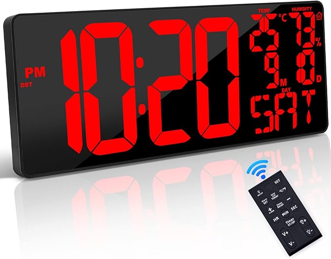 [Oversized] 18" Large Digital Wall Clock with Remote Control, Auto-Dimming Digital Clock Display with Date/Temp/Week, DST, Alarm, 5.9”Jumbo Numbers Large Digital Clock for All Spaces Use
