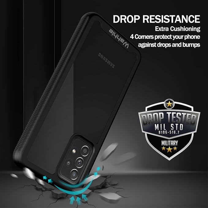 wahhle Compatible with Samsung Galaxy A52 Case, Built in Screen Protector Full Body Shockproof Slim Fit Bumper Protective Phone Cover for Samsung A52S & A52 4G/5G Men Women-Black/Clear