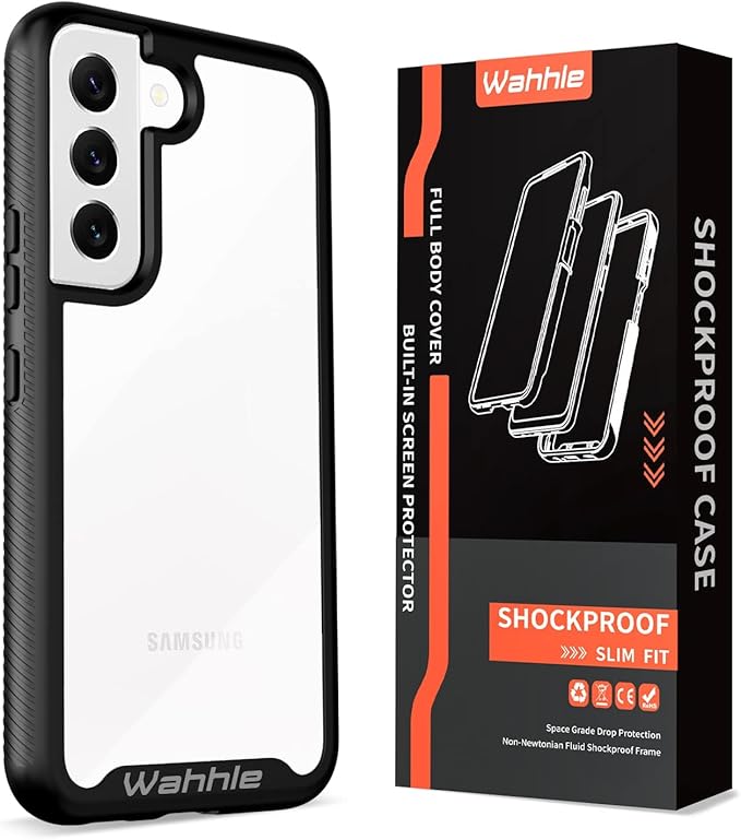 wahhle Compatible with Samsung Galaxy S22 Case, Full-Body Protection Phone Cover with Screen Protector 【Built-in, Touch Sensitive, Anti Scratch】 Upgraded Shockproof TPU Bumper Cases-Black/Clear