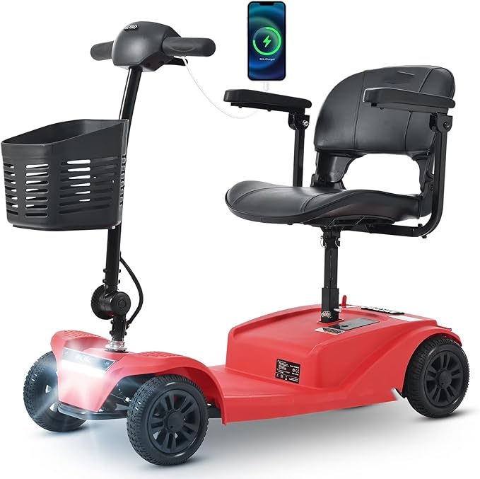 Mobility Scooter for Adults&Seniors - Electric Powered Wheelchair Device - 400 lb Capacity Compact Heavy Duty Mobile for Travel, Adults, Elderly - Long Range Power Extended Battery -Red