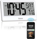 Baldr Digital Clock with Bluetooth Auto Time Sync, No App Required, Large Display Non-Backlit Desktop Alarm Clock, Battery Operated, Temperature & Weekday, Wall or Desk Clock for Home Office, White