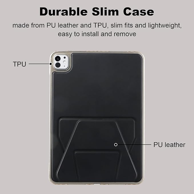 Dteck for Apple iPad Pro 11-inch (M4/M5) 2024/2025 Release Slim PU Leather Case with Stand Function, Easy to Charge Pencil, Lightweight Protective Stylish Cute Thin Tablet Back Cover Shell, Black