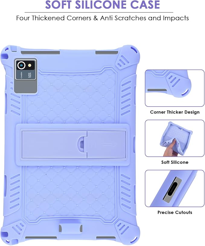 DETUOSI Silicone Case for Okaysea 10.1 inch Tablet with Stylus Pen & Shoulder Strap, Multi-Angle Stand Case, Soft Lightweight Protcetive Cover for QunyiCO 10.1, Moderness MB1001 10.1, Light Purple