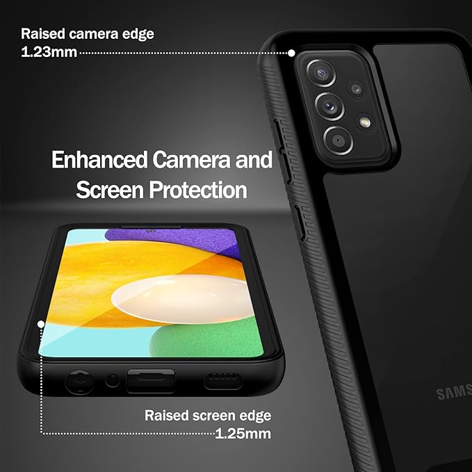 wahhle Compatible with Samsung Galaxy A52 Case, Built in Screen Protector Full Body Shockproof Slim Fit Bumper Protective Phone Cover for Samsung A52S & A52 4G/5G Men Women-Black/Clear