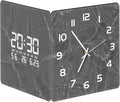 12'' Double Sided 90° Corner Wall Clock, Gray Water Ripple, Radar Motion Activated, Analog & LED Display with Temp Humidity Date Day, Silent Non-Ticking Plug-in for Living Room Kitchen