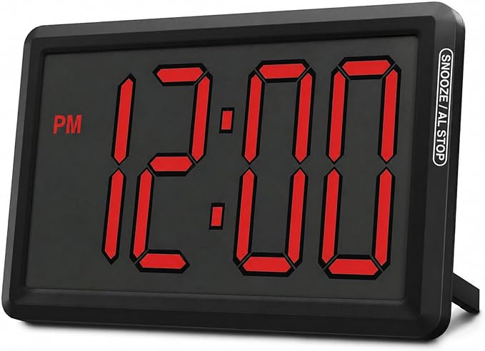 KWANWA Digital Alarm Clock, 3.8-inch Extra Large LED/LCD Digits, Battery or USB Powered, Auto Light Sensor for Day/Night, Wall Clock & Desktop Stand for Seniors, Bedroom, Office, Living Room