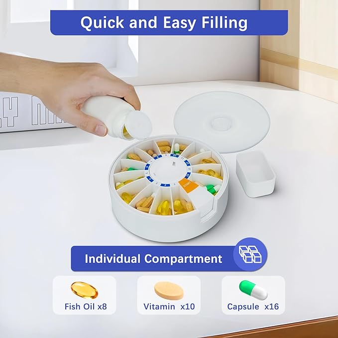 Cruxer Large Capacity Pill Dispenser with Easy Push-Button Dispensing Design,7 Day 2 Times a Day & 14 Day Pill Organizer,Wall-Mounted & Standing Use,Weekly Pill Box for Vitamins & Fish Oil & Medicine