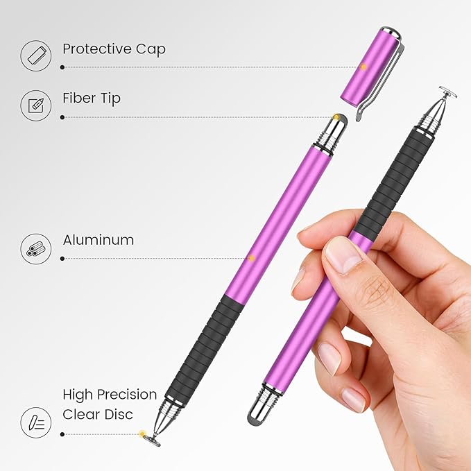 MEKO 6 Pcs Stylus Pen for Touchscreen, 2-in-1 High Sensitivity & Precision for Switch, iPad/iPhone/Samsung/Android Phones & Tablets, Skylight & More, All Touch Screen Devicess (Purple)