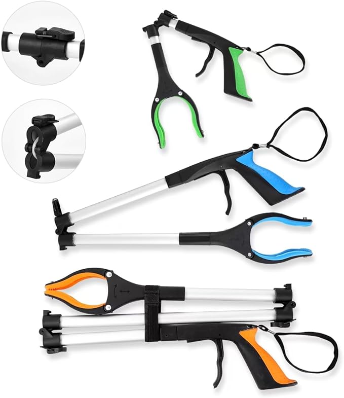 3 PCS 19/32/43'' Foldable Lightweight Pickup Stick, Heavy Duty Strong Grip Magnetic Tip Trash Picker, Rotating Claw Reacher Grabber Tools for Gravida Elderly Wheelchair Handicap Reaching Mobility Aids