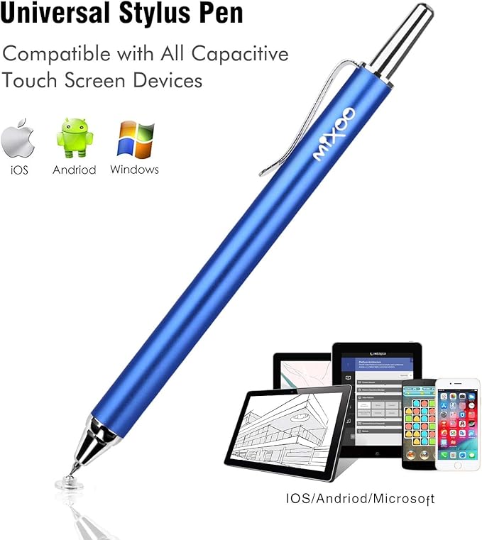 Mixoo Universal Stylus Pen for Touchscreen iPhone iPad Android Tablet Apple Kindle Switch Chromebook Galaxy All Touch Screens, Disc Stylus Pens for Touch Screens (6 Retractable (Black + Blue))
