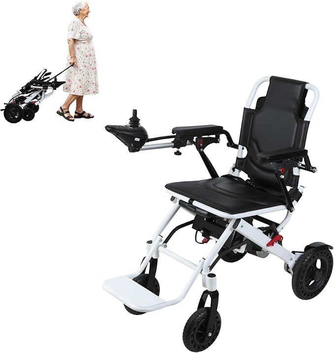 Foldable Lightweight Electric Wheelchair for Adluts & Seniors- 500W Dual Motors, 15 Miles Long Range, Airline-Friendly for Travel & Daily Use (Single Battery) White US Plug A