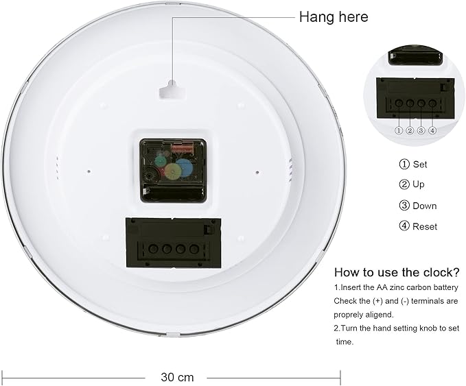 Lafocuse 12 Inch Silent Analog Wall Clock with LCD Display for Calendar and Temperature, Digital Black Wall Clocks with Date and Day Battery Operated Clock for Living Room Bedroom Office