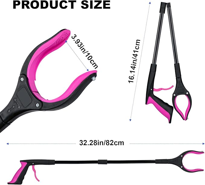 2-Pack 32" Grabber Reacher Tool, 360° Rotating Head, Wide Jaw, Foldable Reacher Grabber Pickup Tool,Anti-Slip Rotating Jaw with Magnet, 4" Wide Claw Opening Grabbers for Seniors (Purple)