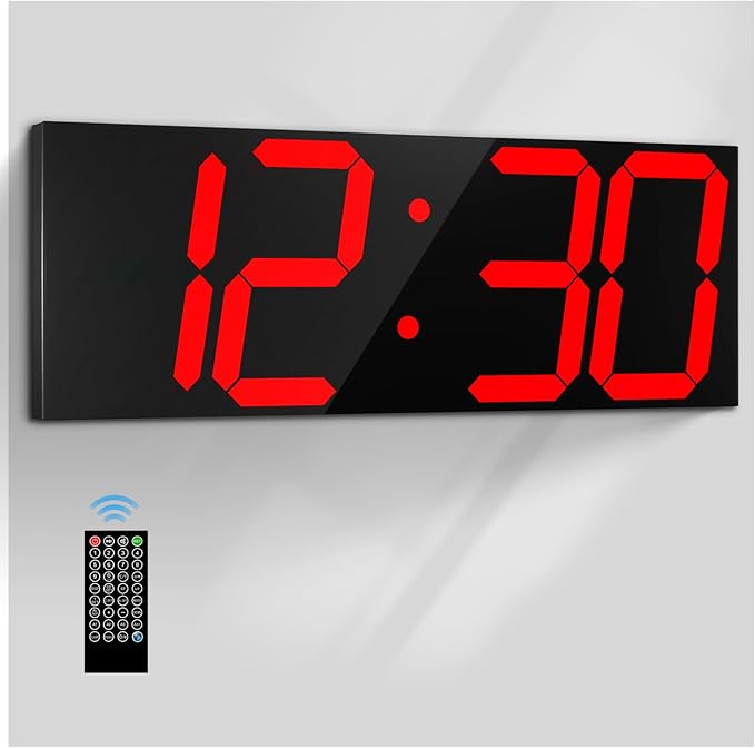 CHKOSDA 18.7‘’Large Digital Wall Clock,LED Digital Clock with Big Number,Multi-Function Remote Controlled Wall Clock with Timer, Alarm and Calendar Display(Red)