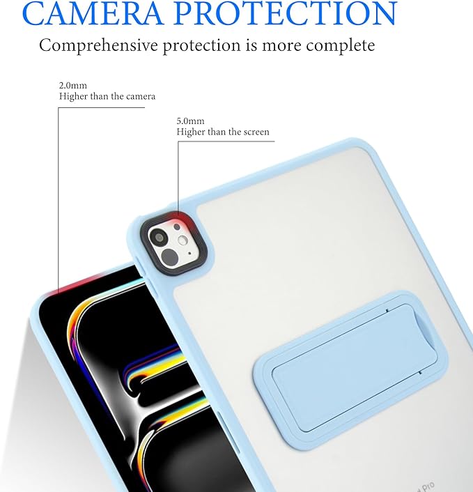 Dteck for iPad Pro 11-inch (M4/M5) 2024/2025 Release Thin Clear Case with Foldable Kickstand, Slim Fit and Lightweight, Scratch Resistant Protective Simple Transparent Tablet Back Cover Shell, Blue