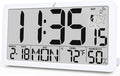 TXL Atomic Digital Wall Clock, Battery Operated with Temperature & Humidity, Auto DST, Date & Weekday, Easy Set Alarm, for Living Room, Bedroom, Office & Classroom (White)