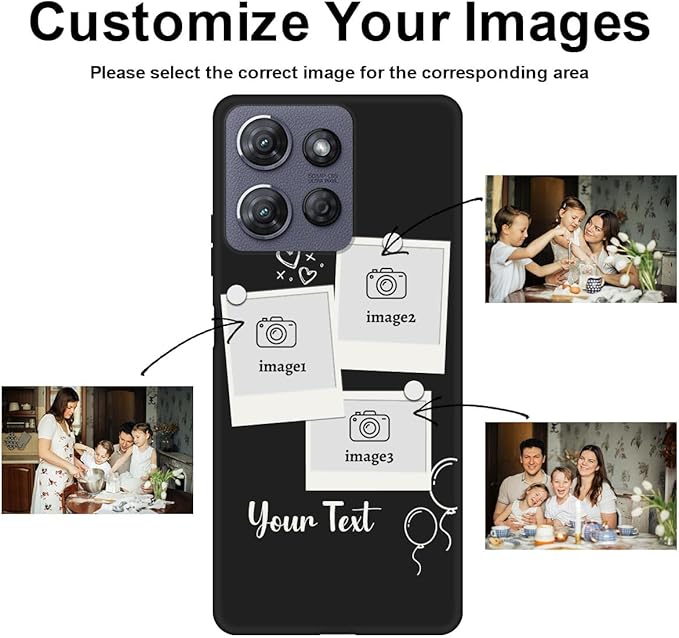 Custom Multi Photos Case for Motorola Moto G 5G 2025-6.7 inch, Personalized Gift for Men Women, Customized Collage Text Picture Phone Cover, Soft Rubber Shockproof Protective Case, Black