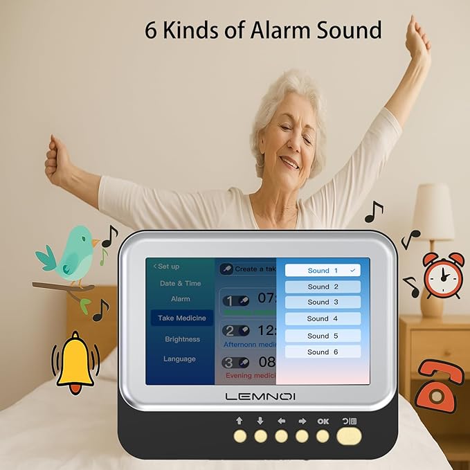Lemnoi 7 Inch Dementia Clock,Digital Day and Time Clock for Seniors Elderly Memory Loss Alzheimer’s Large Display Date Temp,12 Labels Image & 15 Medicine Alarm Reminder,Auto DST (2025 New)