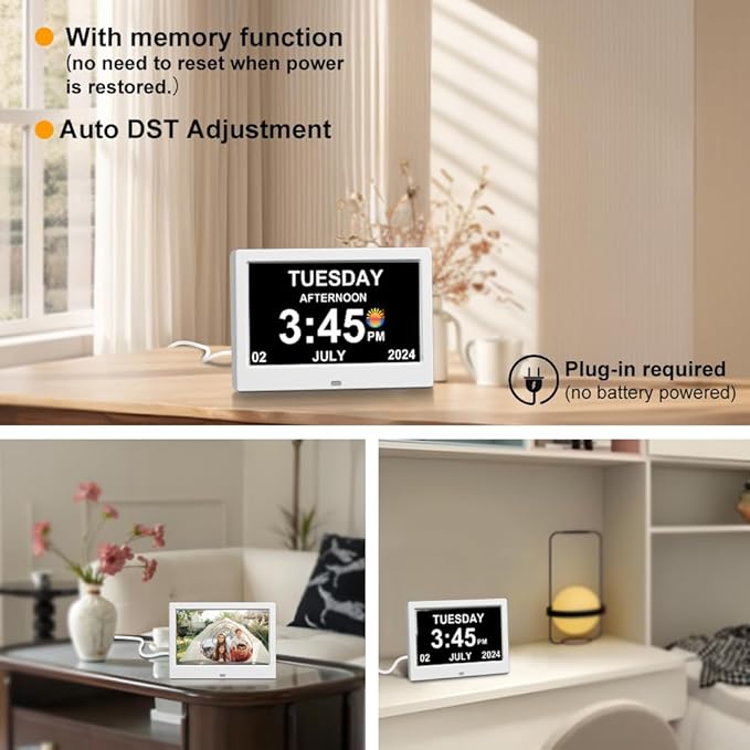 2026 Digital Clock Plug-in (No Battery), Power Outage Memory,DST Display Time, Date, Month, and Year Large-Font Clock for the Elderly